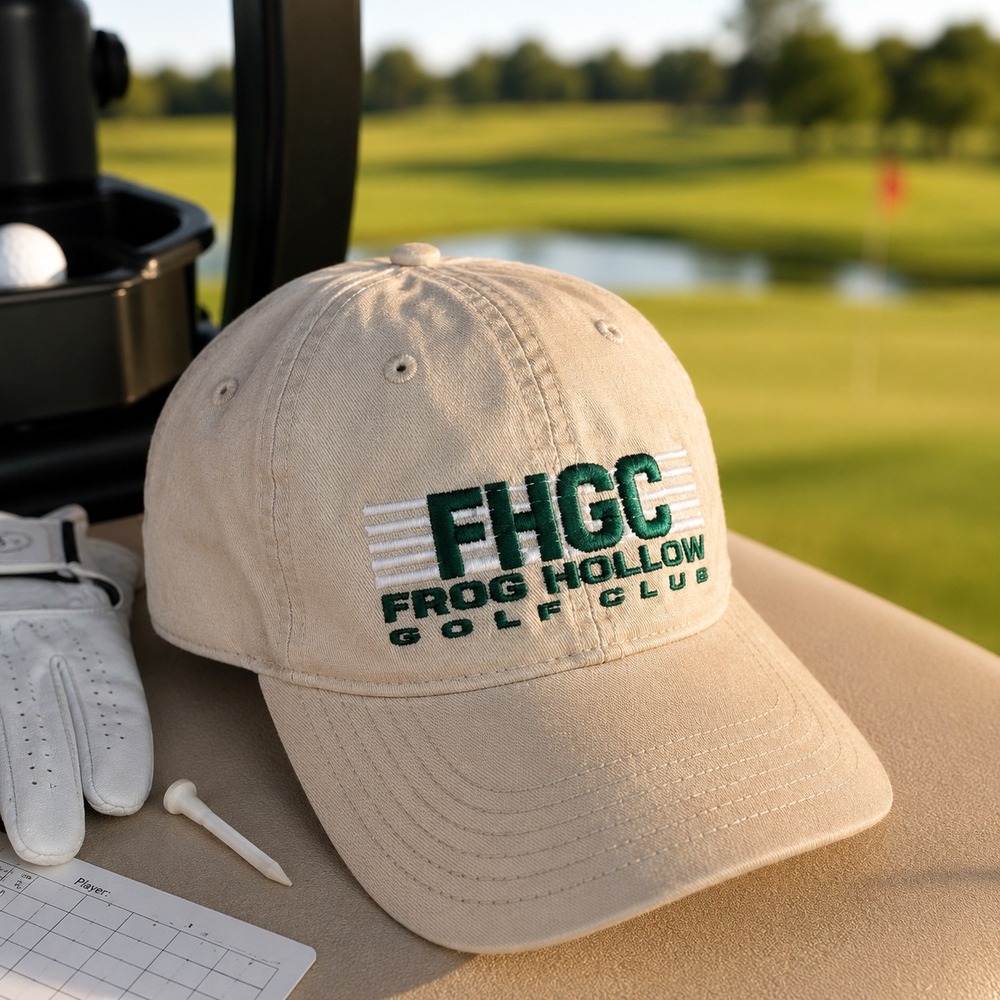 Frog Hollow Golf Club Hat OTTO Cap Khaki Cotton Embroidered Adjustable Golf
